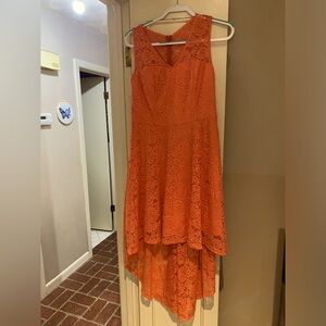 Coral Hi Low, V-neck Dress Trells Lace Dresss